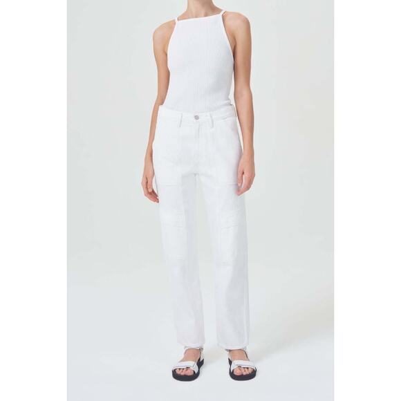 AGOLDE Cargo-Jeans Cooper Straight Leg High Rise Relaxed Milkshake Wash Size 31 - Picture 4 of 16